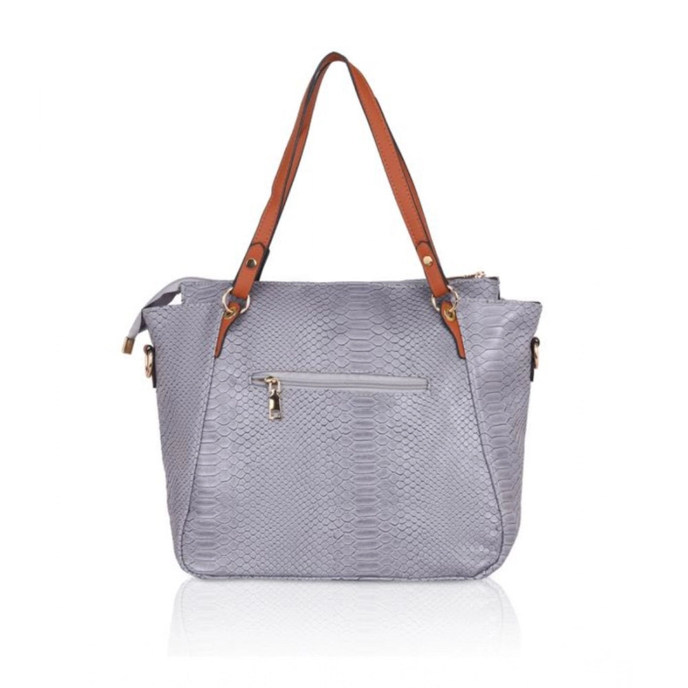 Suvarnika Women's Faux Leather Textured Tote Bag (Grey)