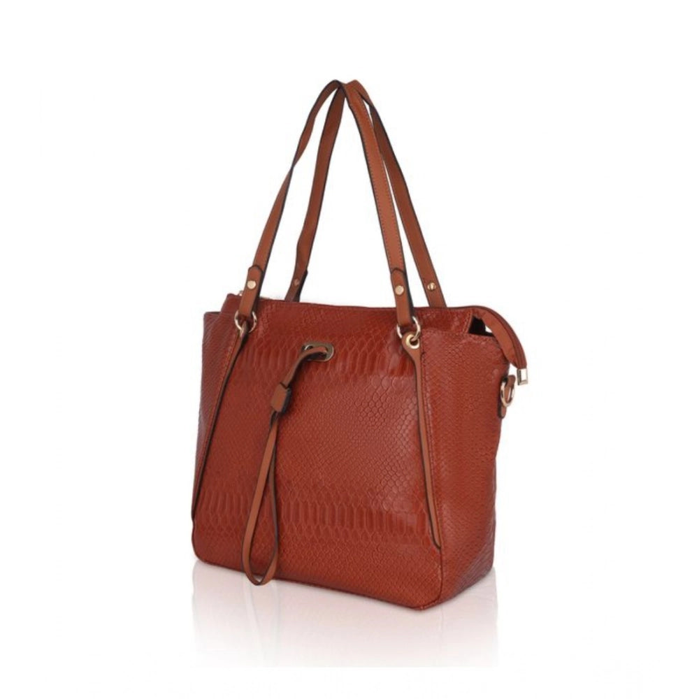 Suvarnika Women's Faux Leather Textured Tote Bag (Brown)