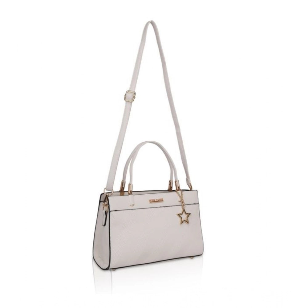 Suvarnika Women's Faux Leather Textured Adjustable Long Belt Handbag (White)