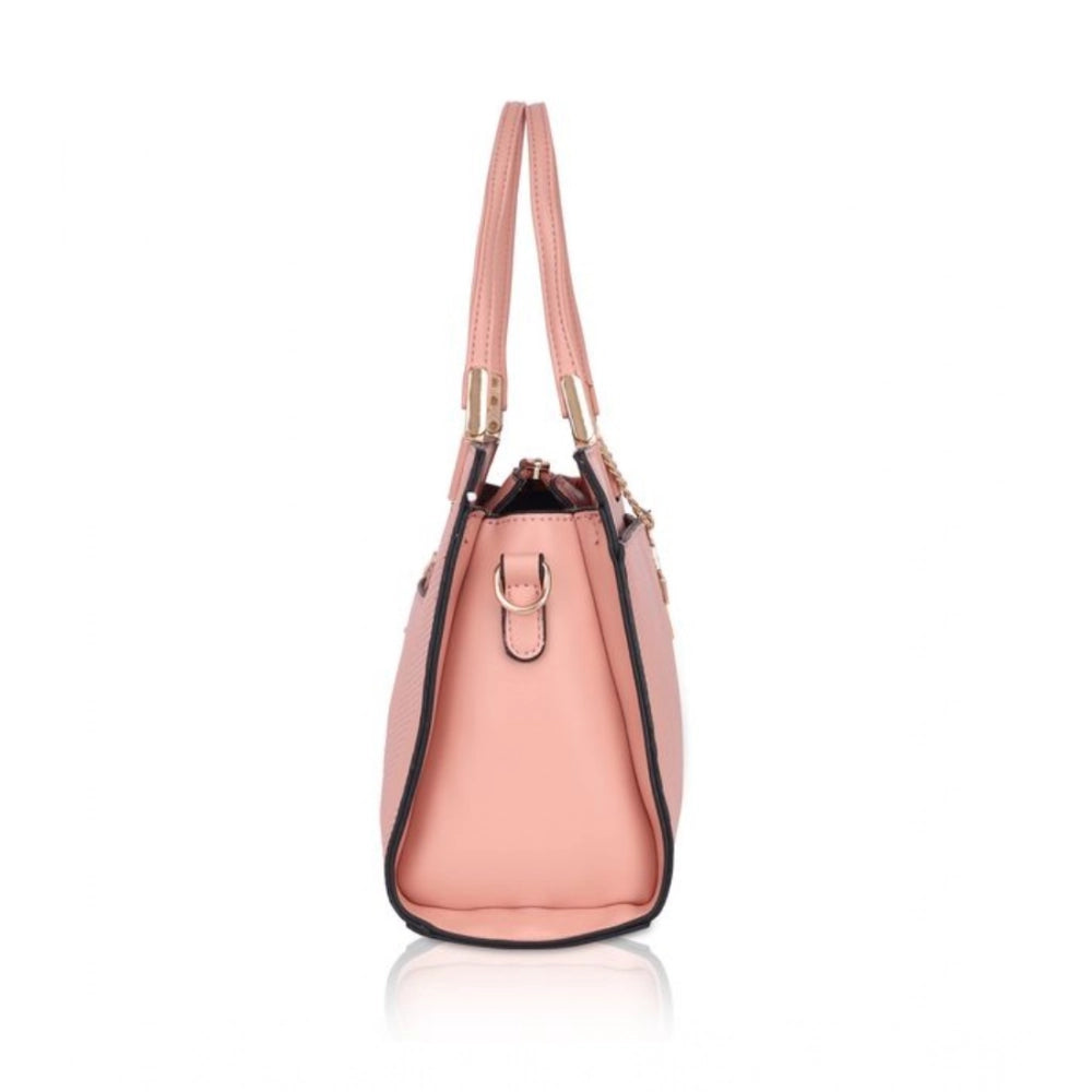 Suvarnika Women's Faux Leather Textured Adjustable Long Belt Handbag (Pink)
