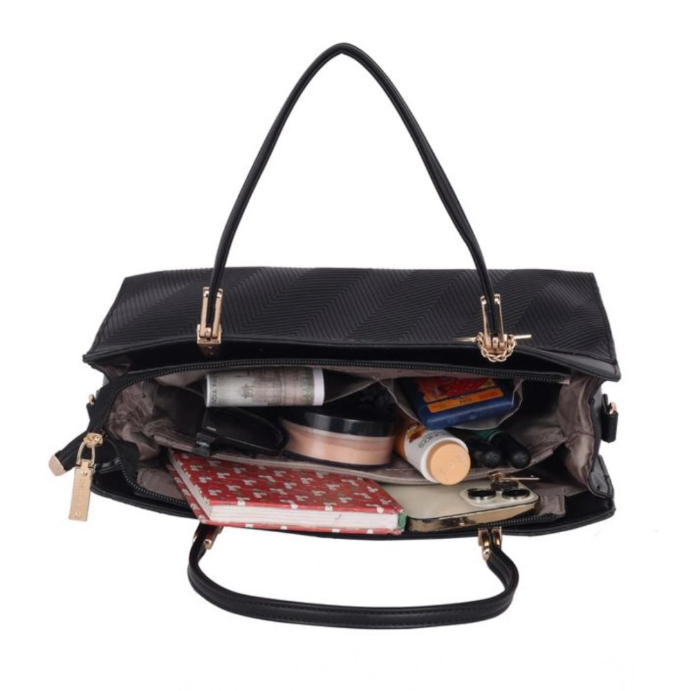 Suvarnika Women's Faux Leather Textured Adjustable Long Belt Handbag (Black)