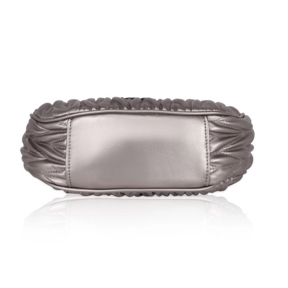 Suvarnika Women's Faux Leather Textured Handbag (Silver Grey)