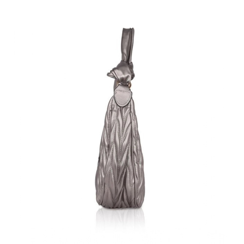 Suvarnika Women's Faux Leather Textured Handbag (Silver Grey)