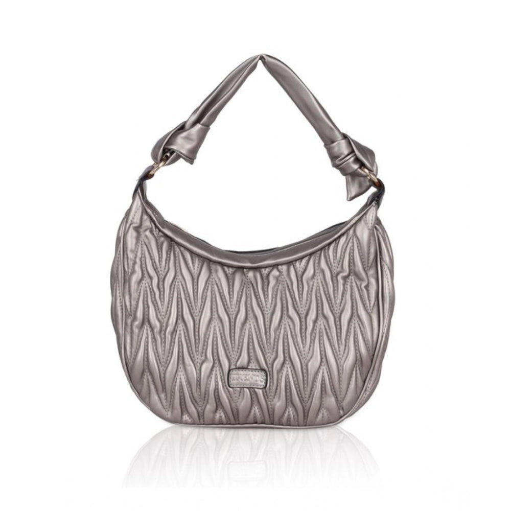 Suvarnika Women's Faux Leather Textured Handbag (Silver Grey)