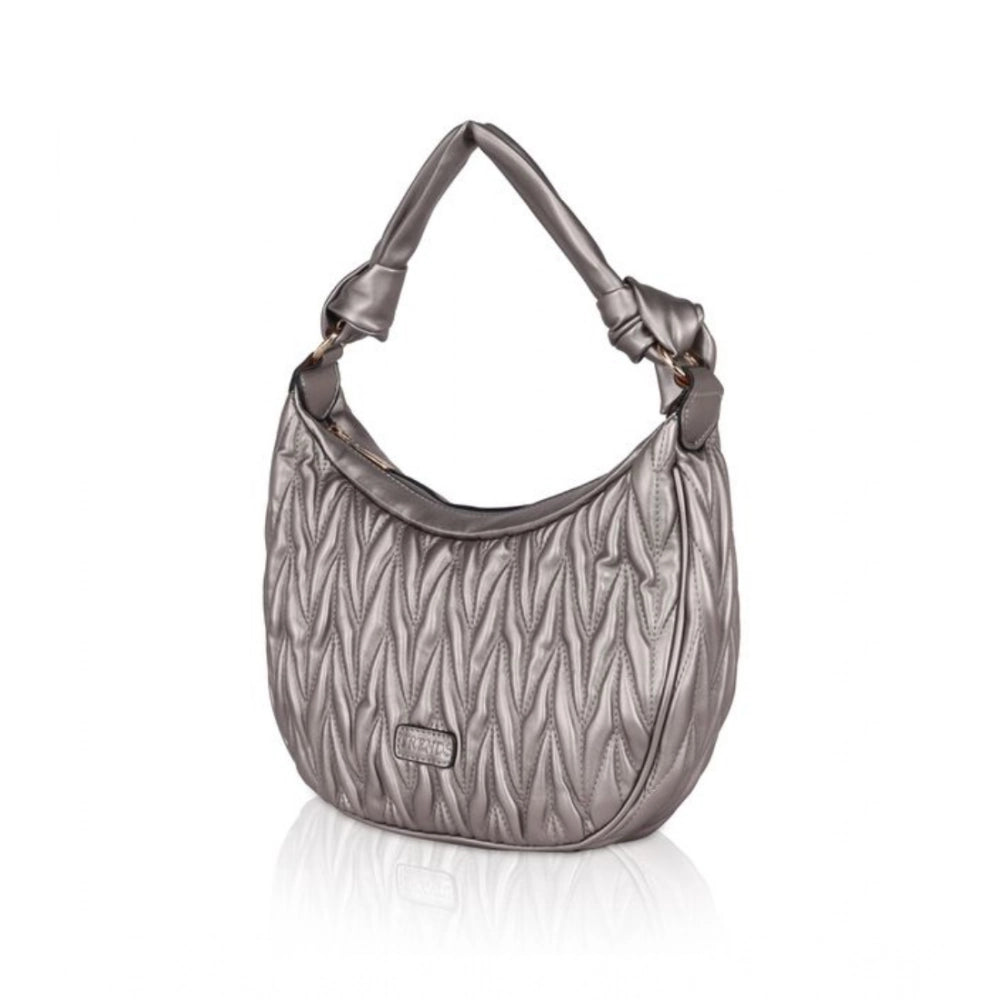 Suvarnika Women's Faux Leather Textured Handbag (Silver Grey)
