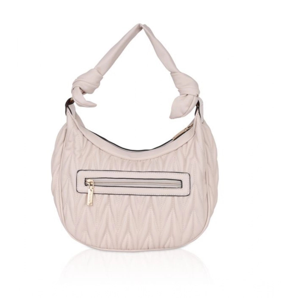 Suvarnika Women's Faux Leather Textured Handbag (Beige White)