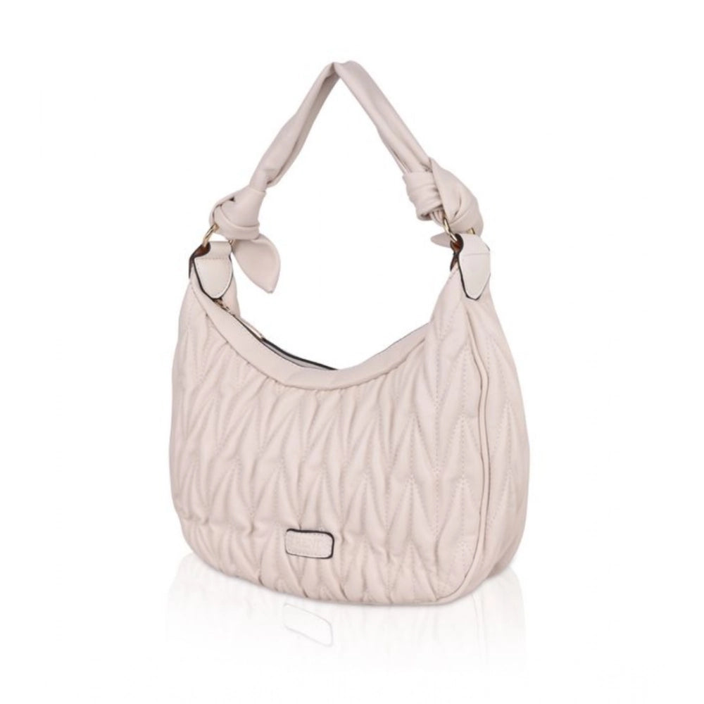 Suvarnika Women's Faux Leather Textured Handbag (Beige White)