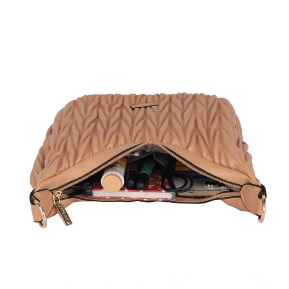 Suvarnika Women's Faux Leather Textured Handbag (Beige)