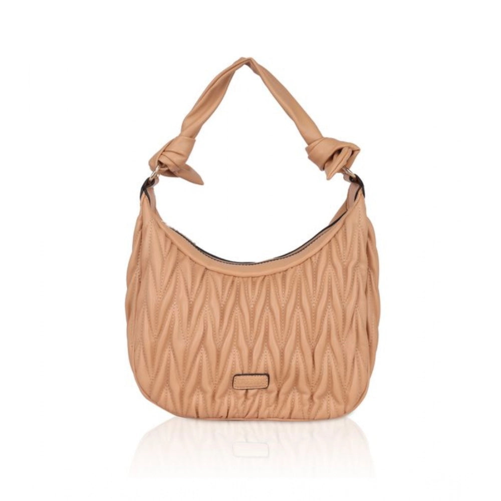 Suvarnika Women's Faux Leather Textured Handbag (Beige)