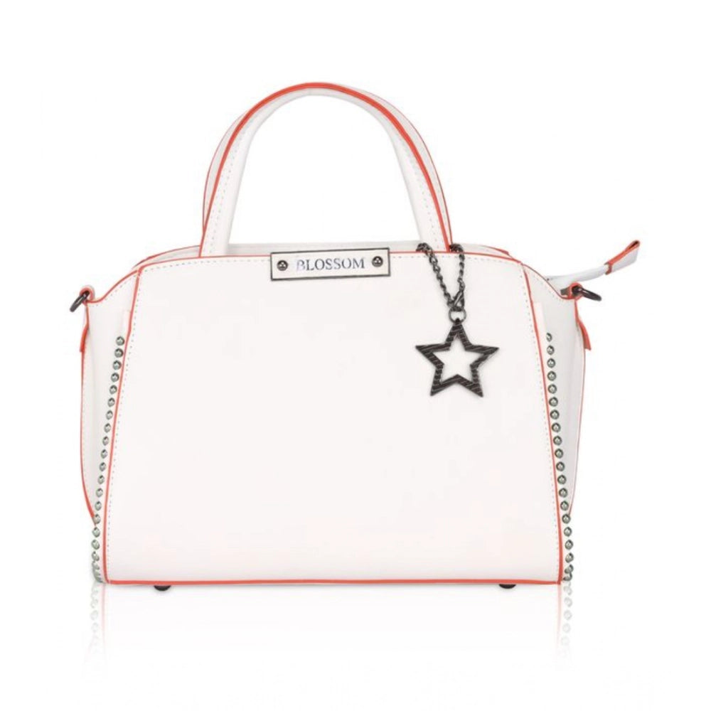 Suvarnika Women's Faux Leather Metal Beads Handbag (White)