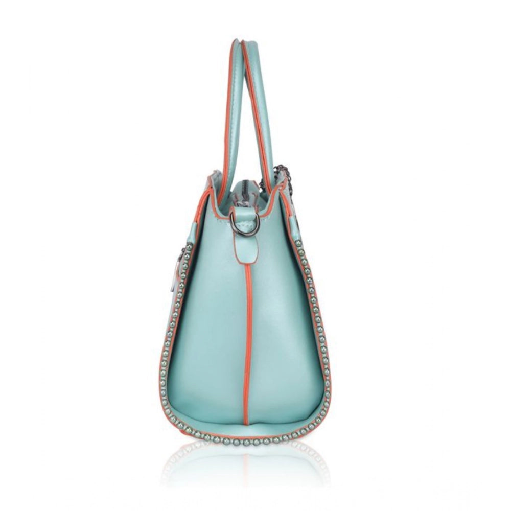 Suvarnika Women's Faux Leather Metal Beads Handbag (Green)