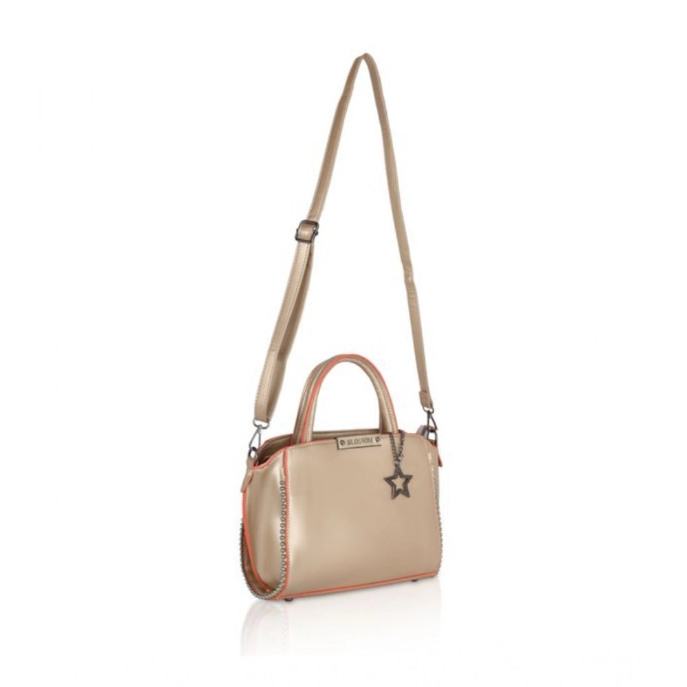 Suvarnika Women's Faux Leather Metal Beads Handbag (Gold)
