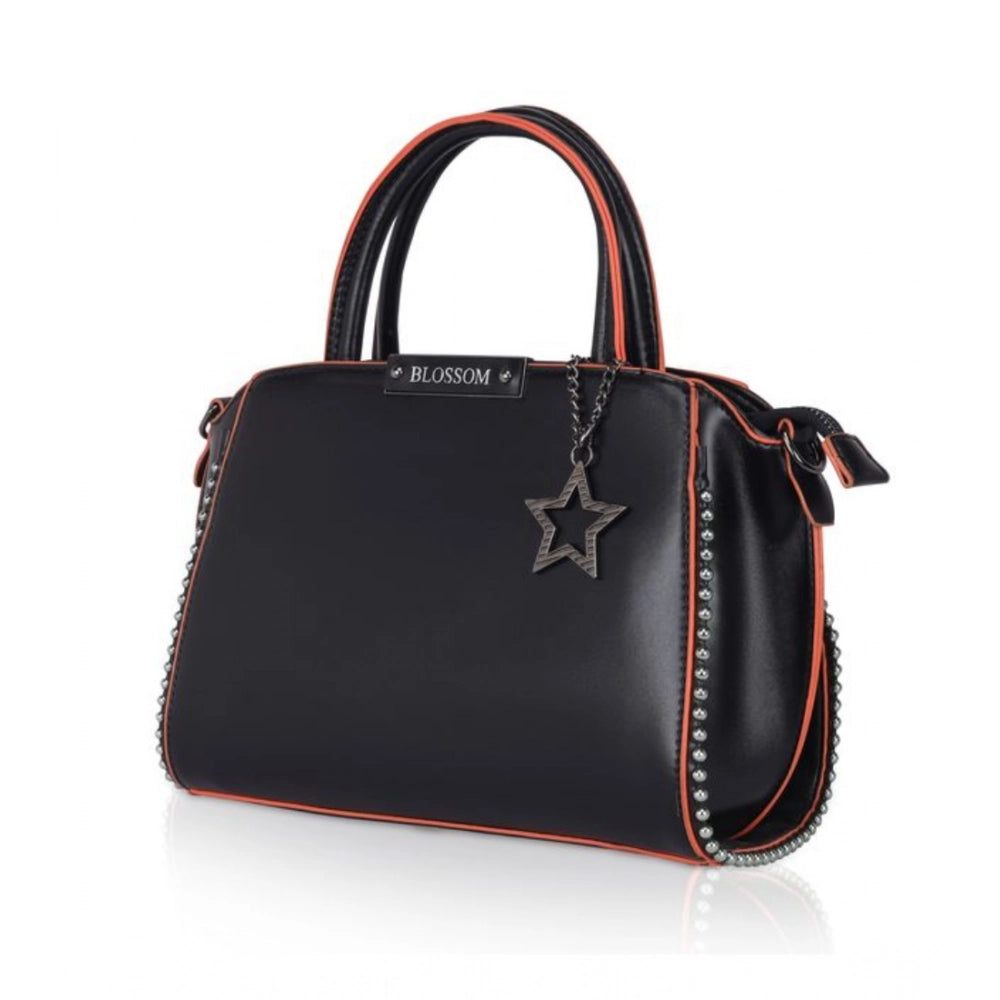 Suvarnika Women's Faux Leather Metal Beads Handbag (Black)