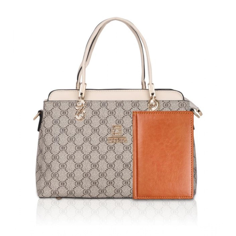 Suvarnika Women's Faux Leather Printed Handbag (Beige)