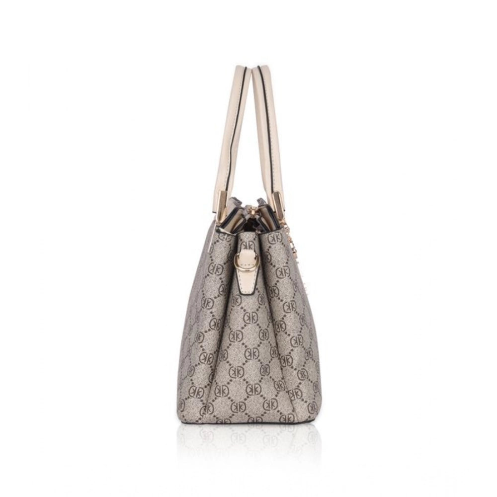 Suvarnika Women's Faux Leather Printed Handbag (Beige)
