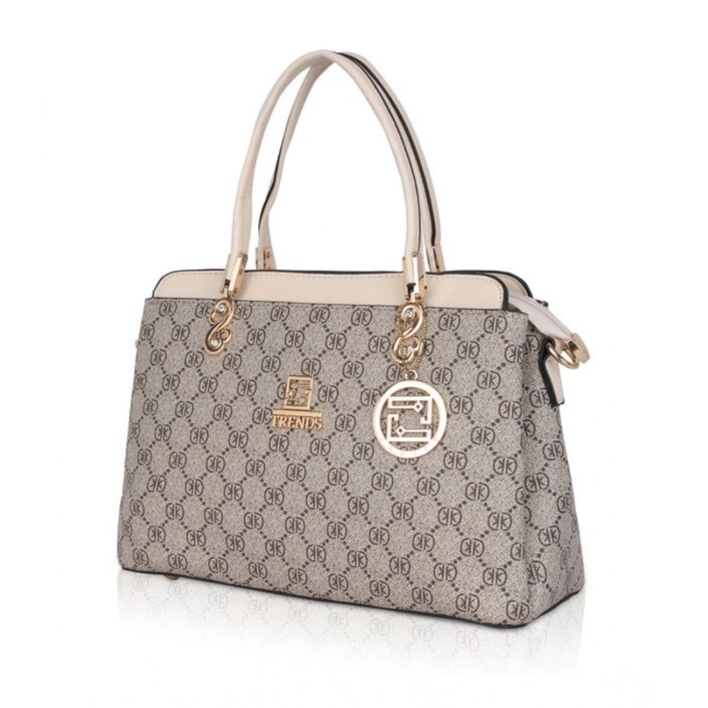 Suvarnika Women's Faux Leather Printed Handbag (Beige)