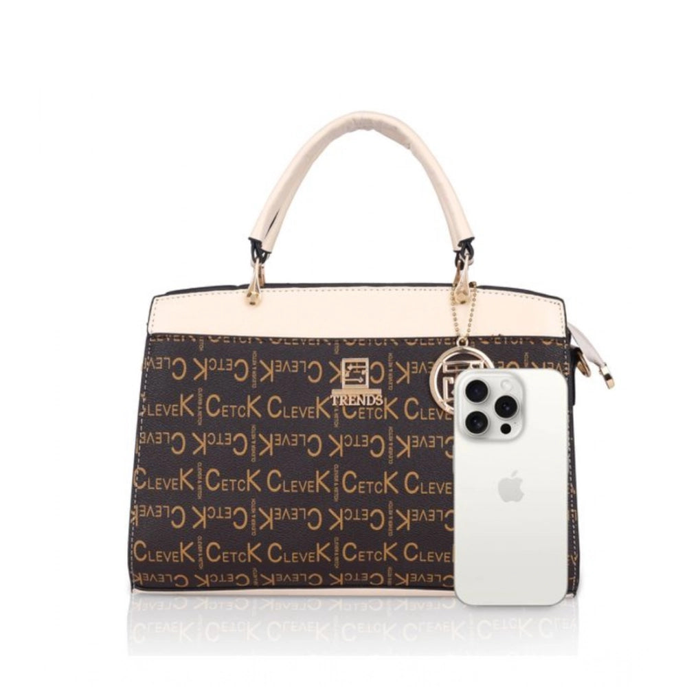 Suvarnika Women's Faux Leather Printed Handbag (Beige)
