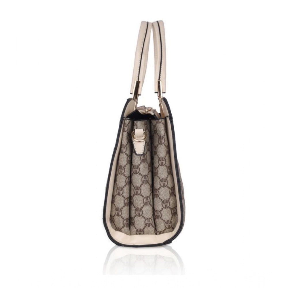 Suvarnika Women's Faux Leather Printed Handbag (Beige)