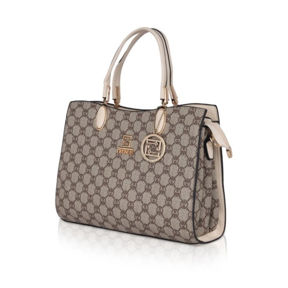 Suvarnika Women's Faux Leather Printed Handbag (Beige)