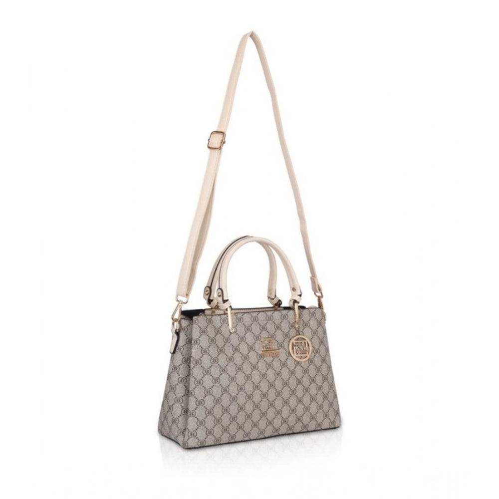 Suvarnika Women's Faux Leather Printed Handbag (Beige)