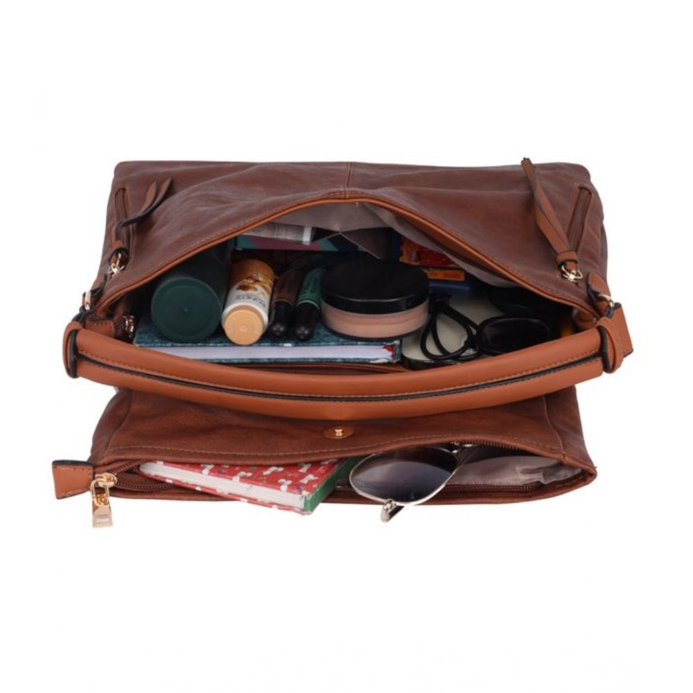 Suvarnika Women's Faux Leather Solid Sling Bag (Brown)