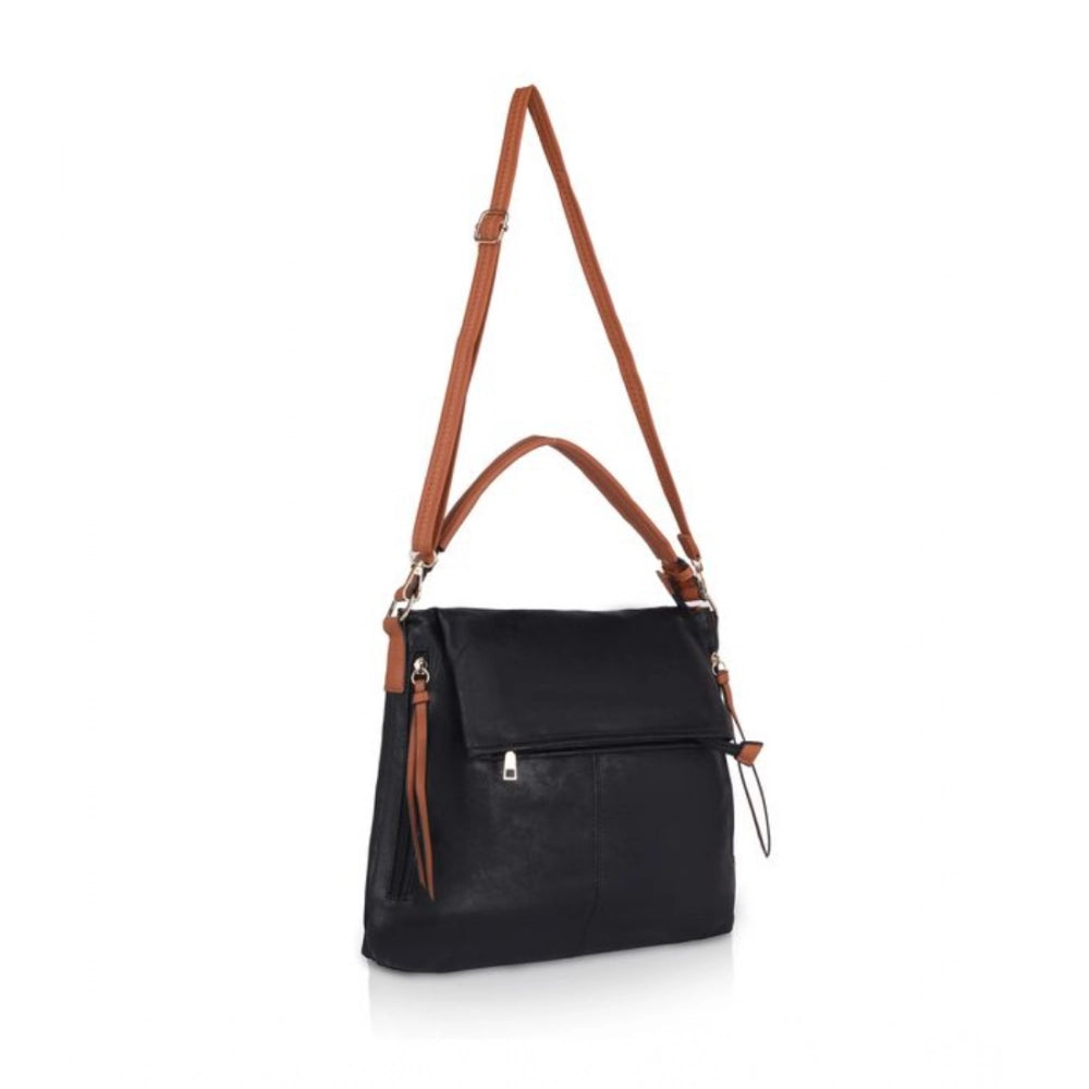 Suvarnika Women's Faux Leather Solid Sling Bag (Black)