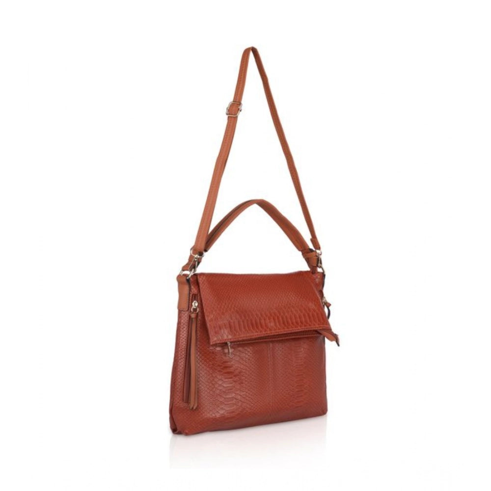 Suvarnika Women's Faux Leather Textured Sling Bag (Brown )