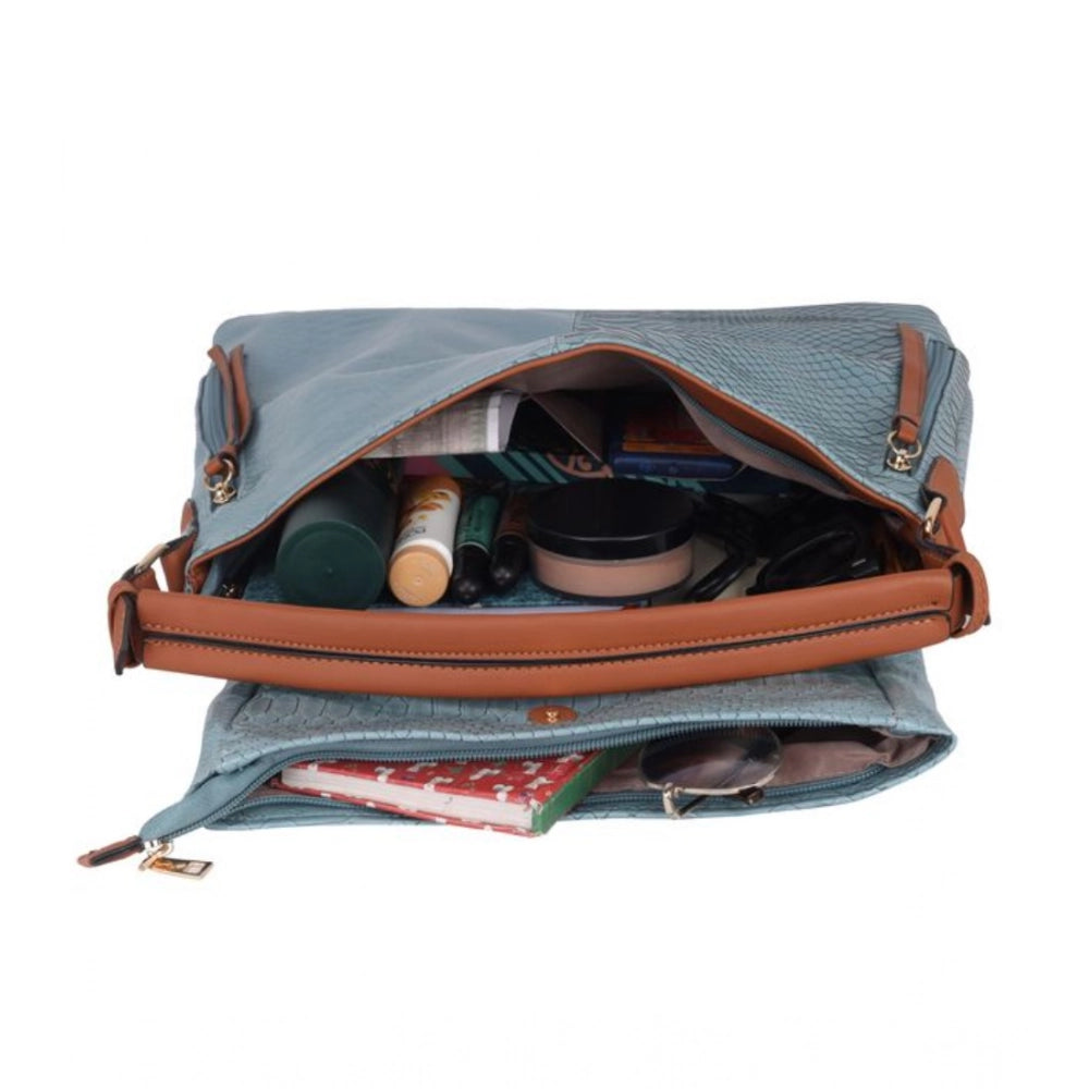Suvarnika Women's Faux Leather Textured Sling Bag (Blue)