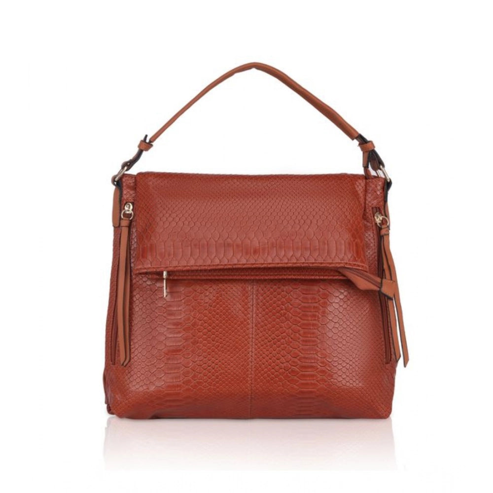 Suvarnika Women's Faux Leather Textured Sling Bag (Brown )