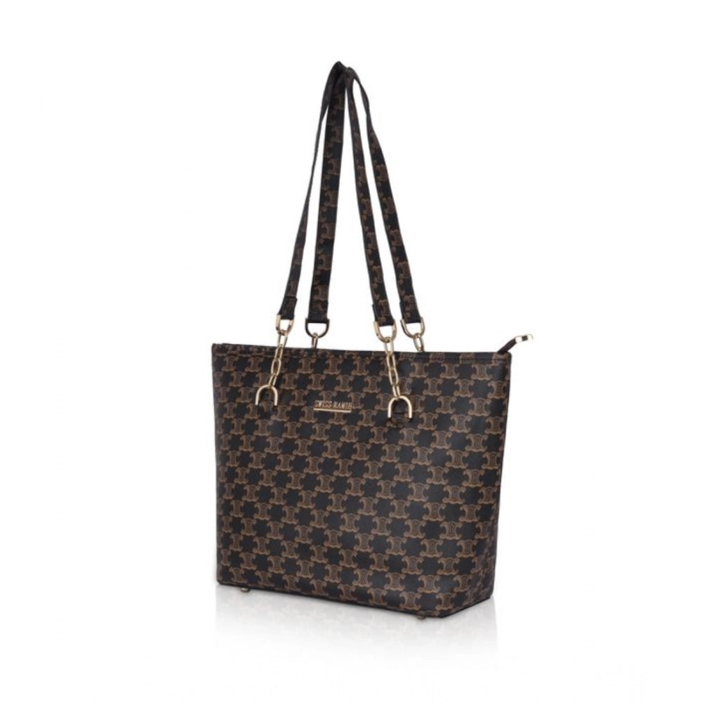 Suvarnika Women's Faux Leather Printed Tote Bag (Brown)