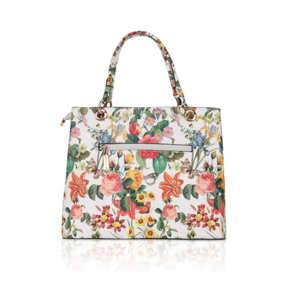 Suvarnika Women's Faux Leather Printed Handheld Bag (White Orang)