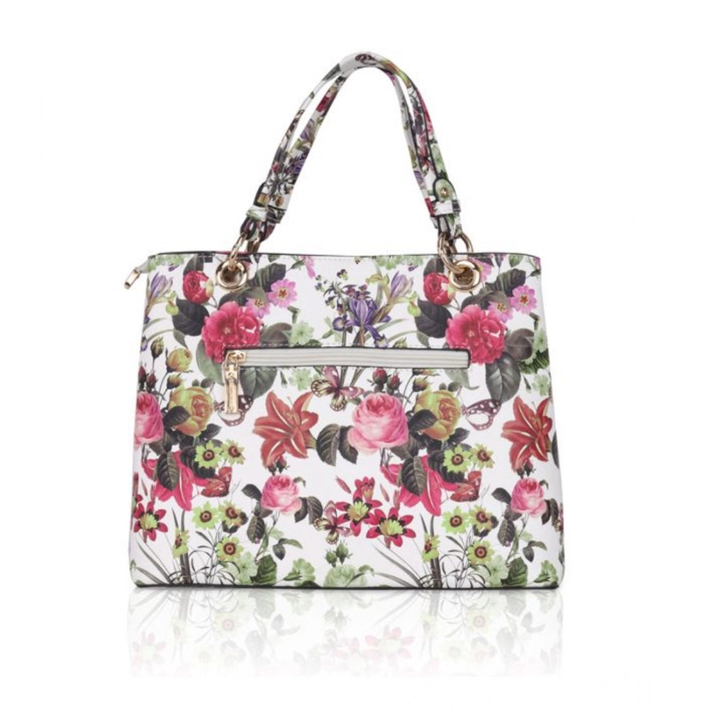 Suvarnika Women's Faux Leather Printed Handheld Bag (White Pink)