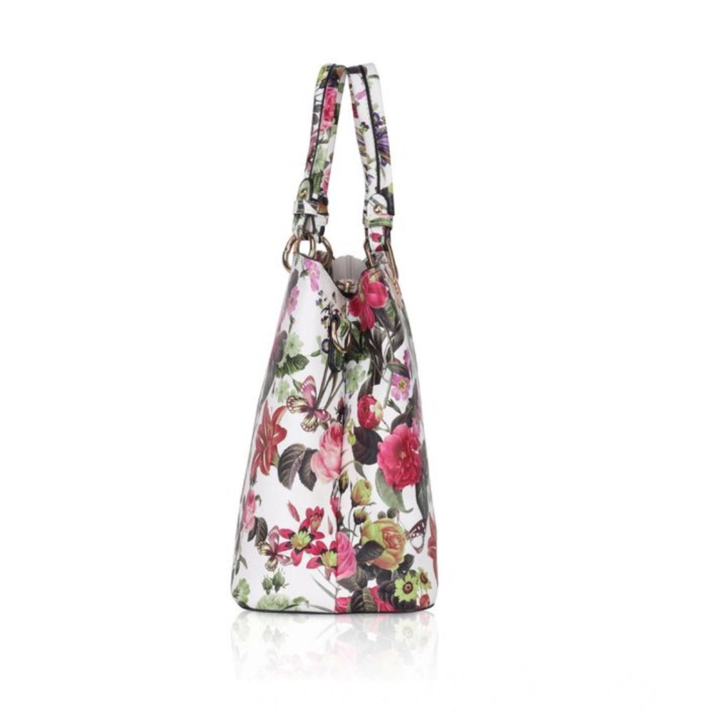 Suvarnika Women's Faux Leather Printed Handheld Bag (White Pink)