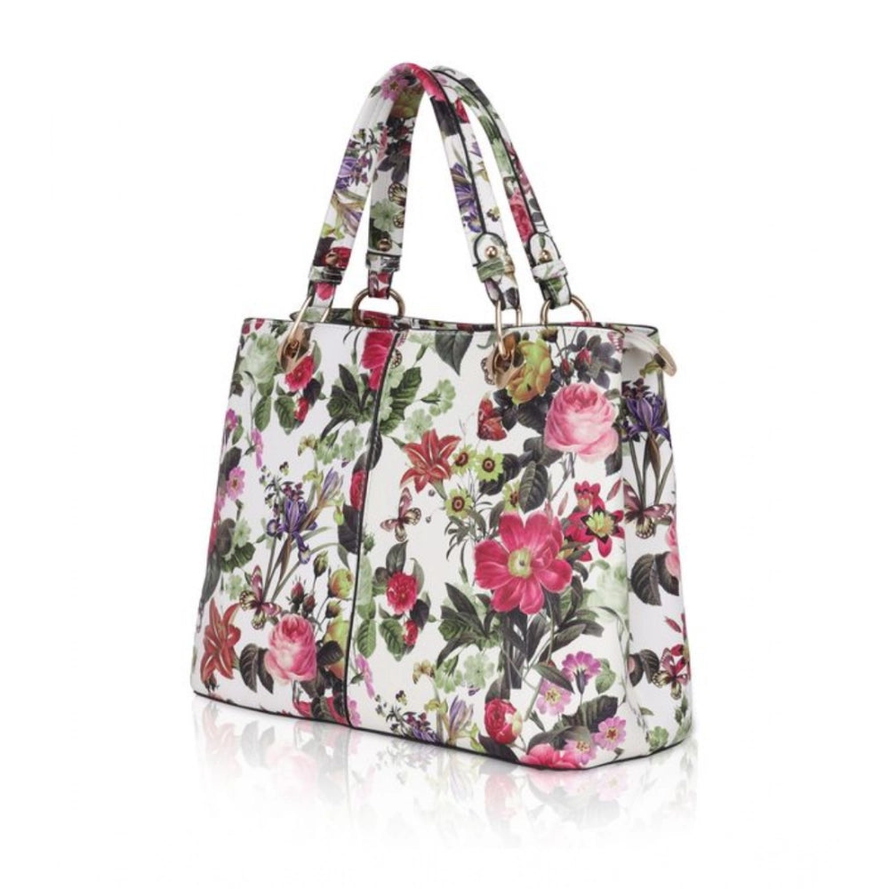 Suvarnika Women's Faux Leather Printed Handheld Bag (White Pink)