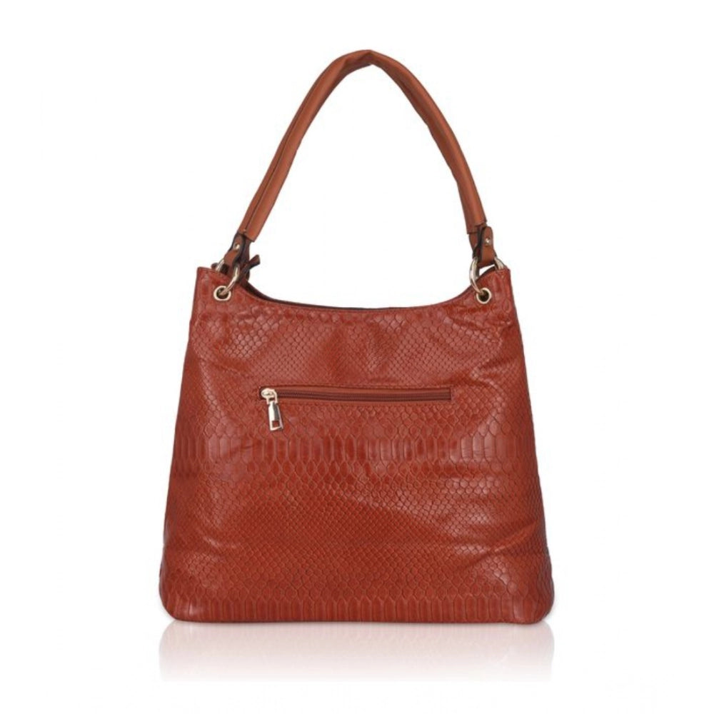 Suvarnika Women's Faux Leather Textured Tote Bag (Brown)