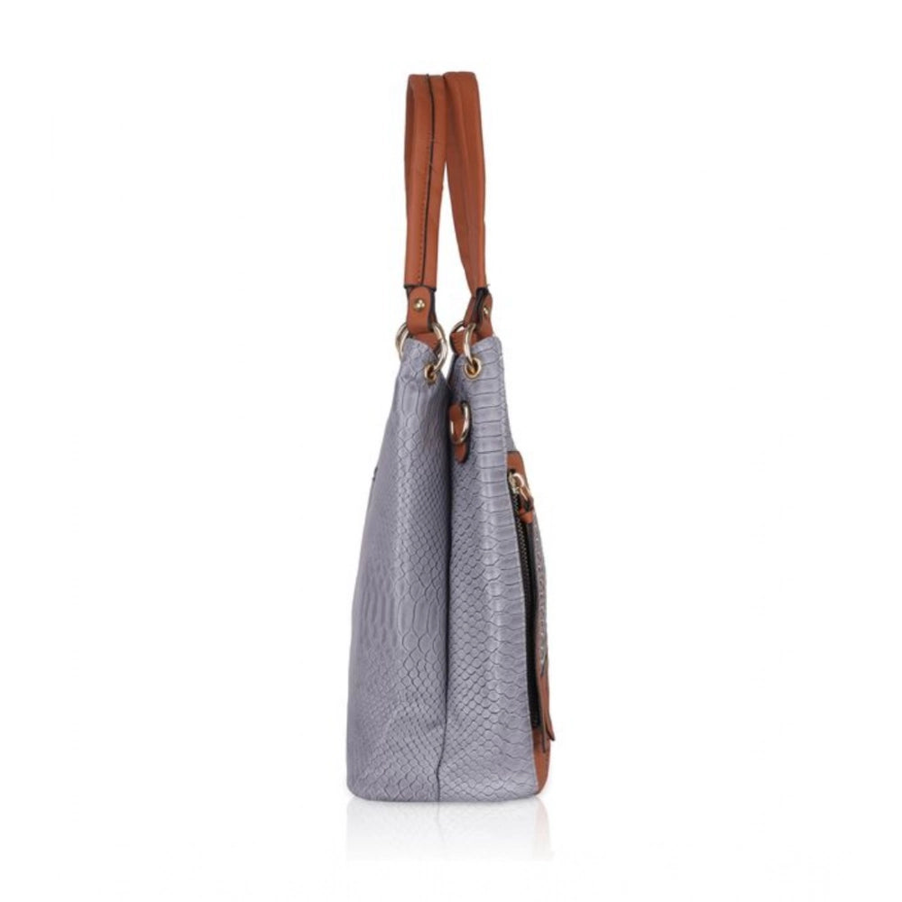 Suvarnika Women's Faux Leather Textured Tote Bag (Blue)