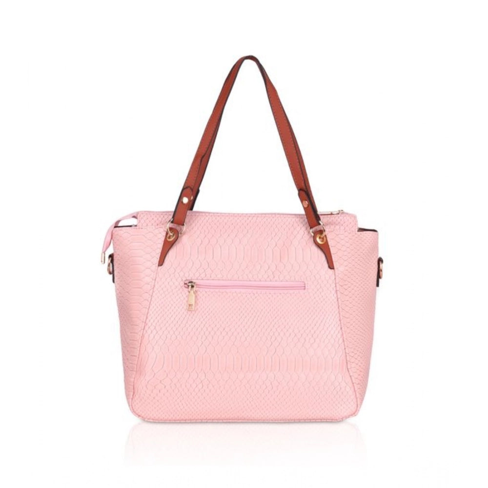 Suvarnika Women's Faux Leather Textured Tote Bag (Pink)