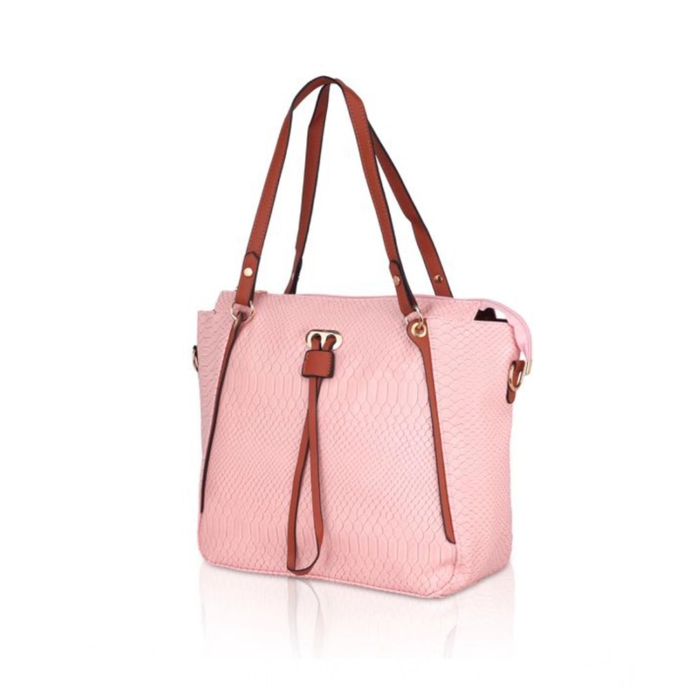 Suvarnika Women's Faux Leather Textured Tote Bag (Pink)