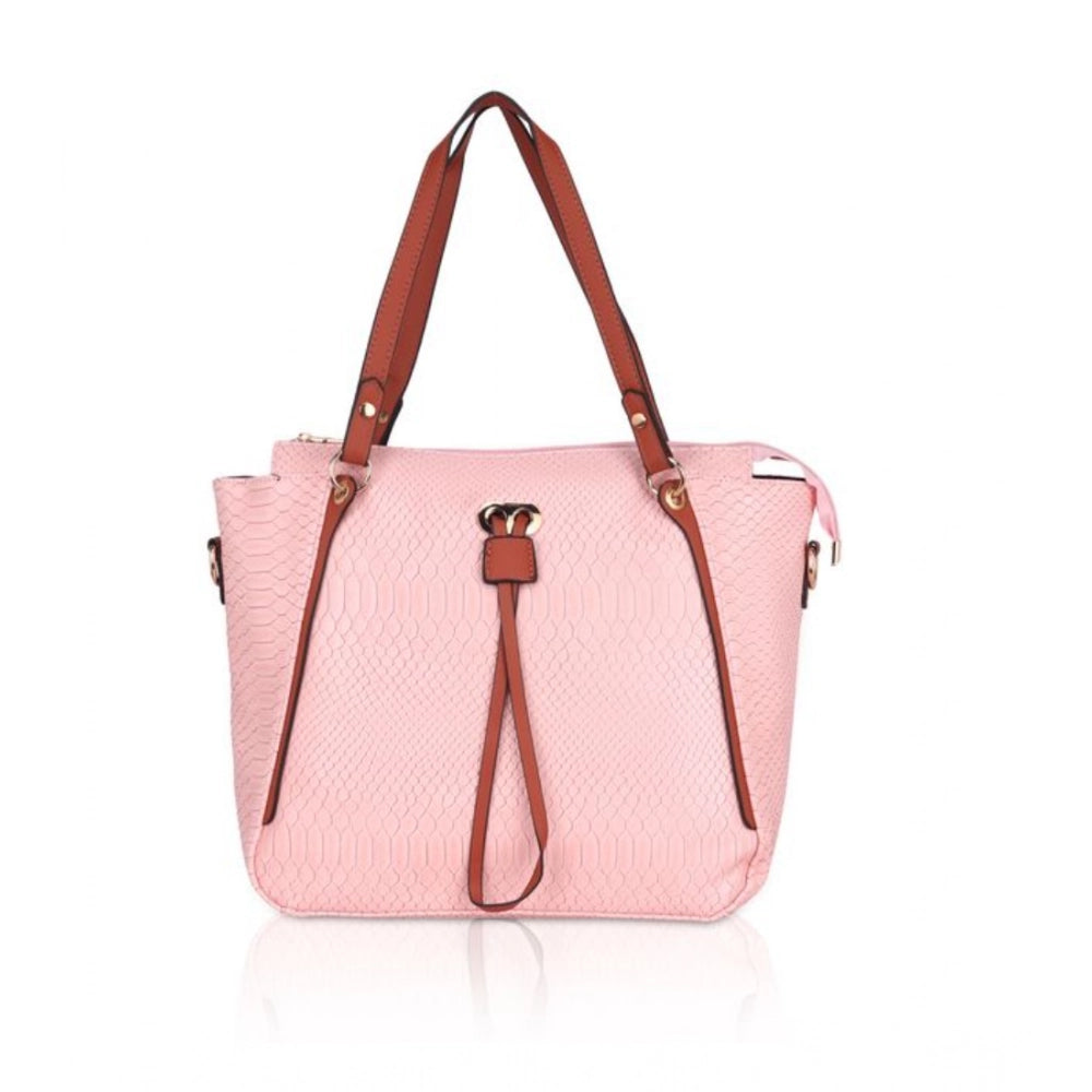 Suvarnika Women's Faux Leather Textured Tote Bag (Pink)