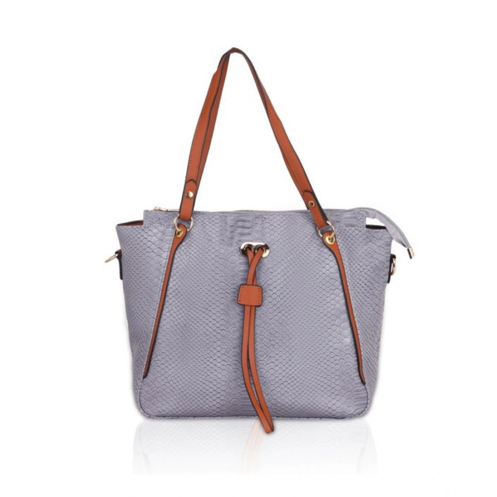 Suvarnika Women's Faux Leather Textured Tote Bag (Grey)