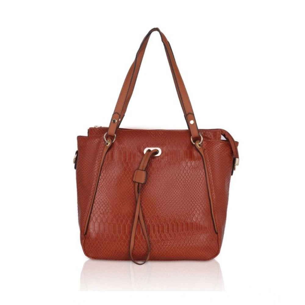 Suvarnika Women's Faux Leather Textured Tote Bag (Brown)