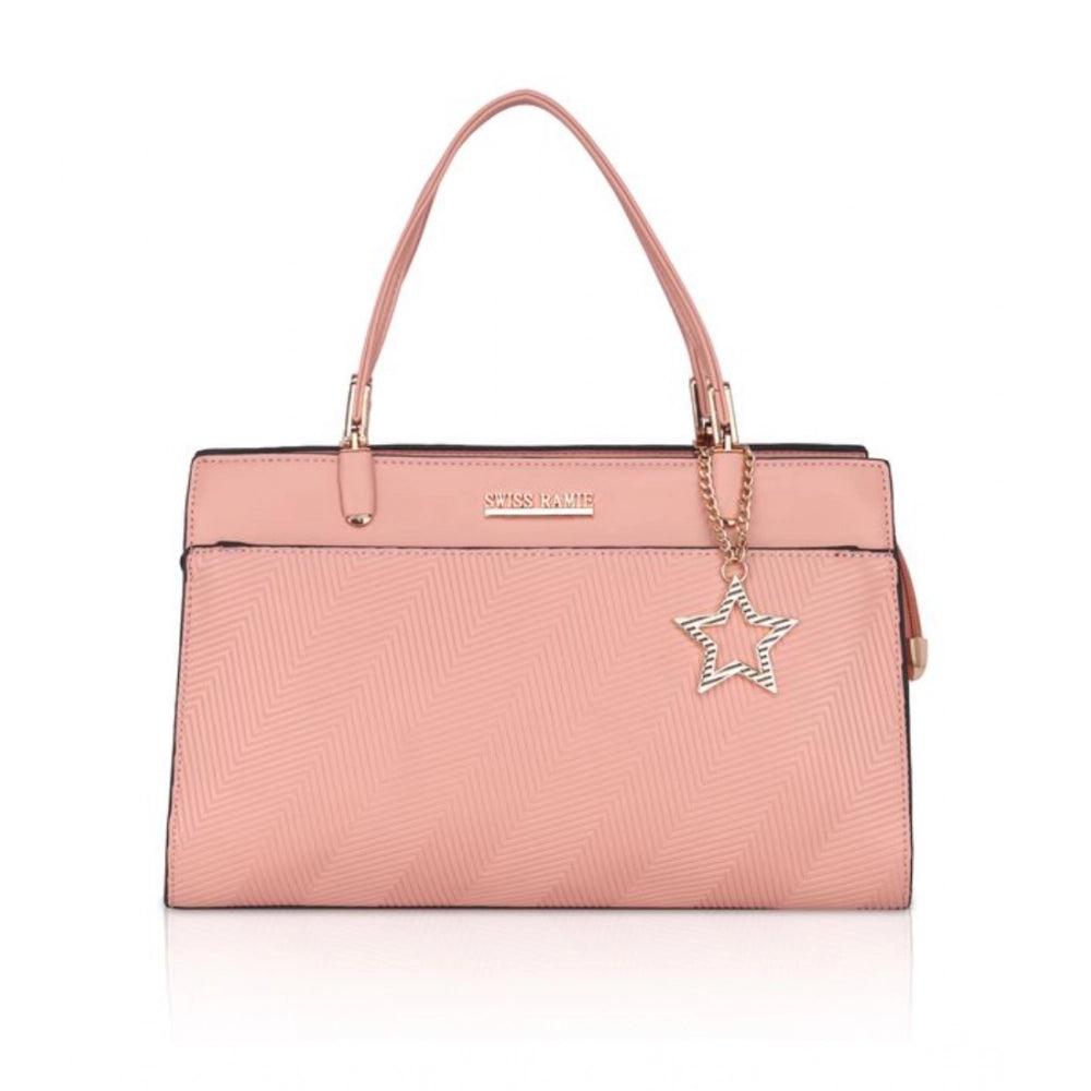 Suvarnika Women's Faux Leather Textured Adjustable Long Belt Handbag (Pink)