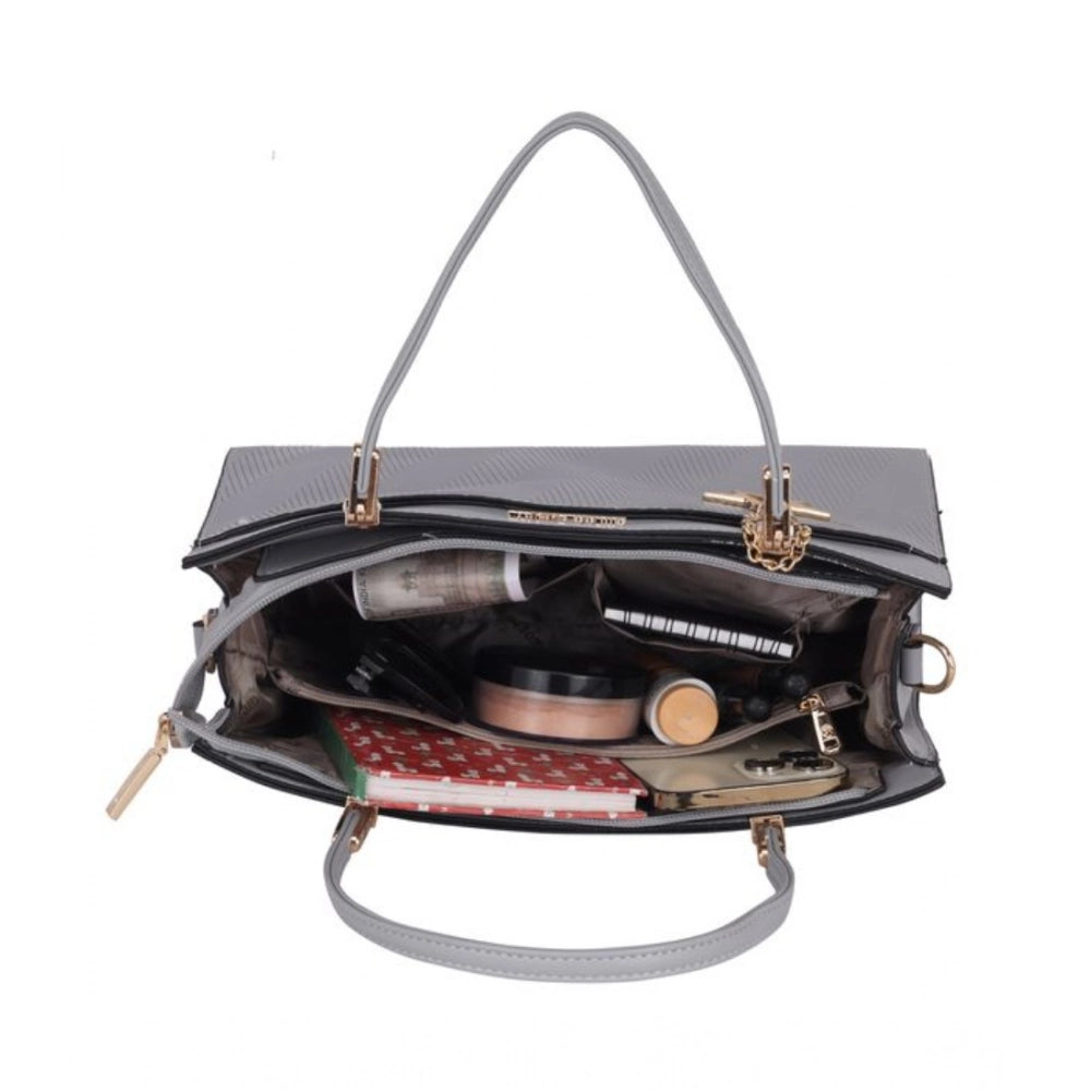 Suvarnika Women's Faux Leather Textured Adjustable Long Belt Handbag (Grey)