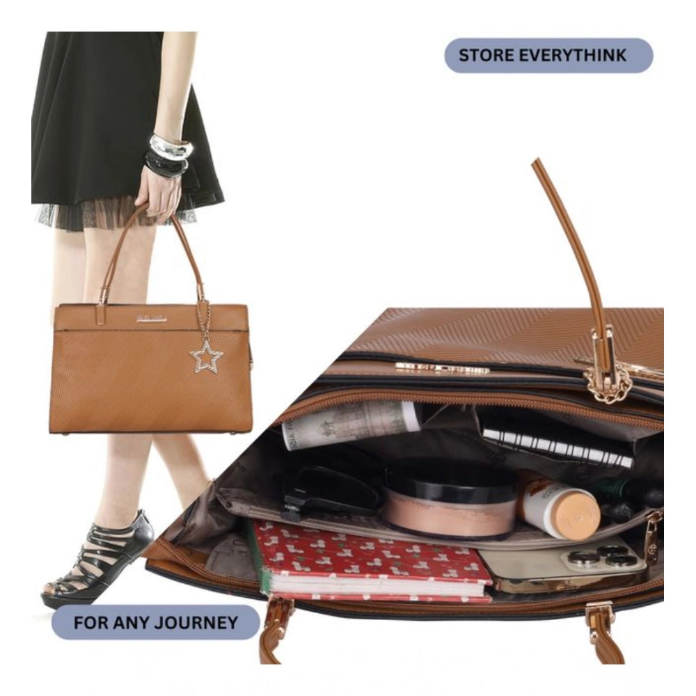 Suvarnika Women's Faux Leather Textured Adjustable Long Belt Handbag (Brown)