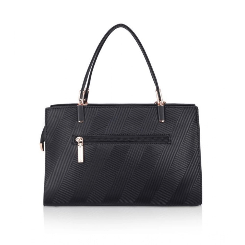 Suvarnika Women's Faux Leather Textured Adjustable Long Belt Handbag (Black)