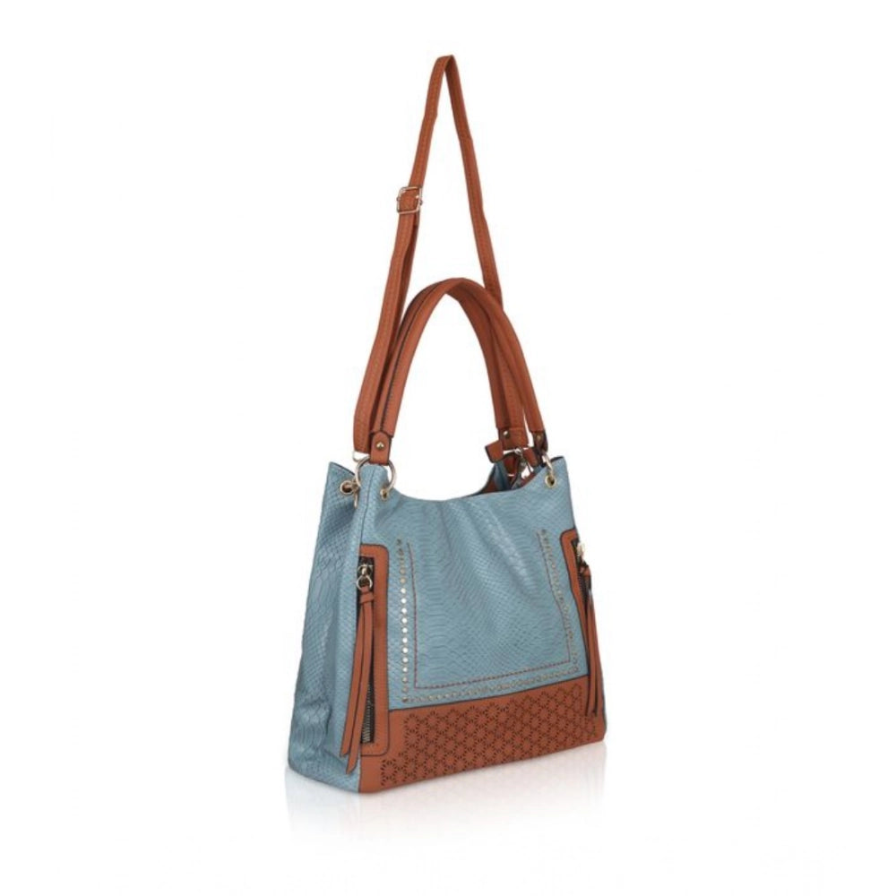 Suvarnika Women's Faux Leather Textured Tote Bag (Grey)