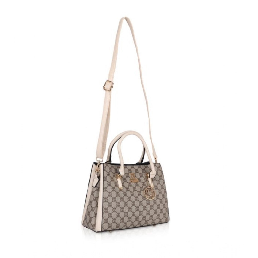 Suvarnika Women's Faux Leather Printed Handbag (Beige)