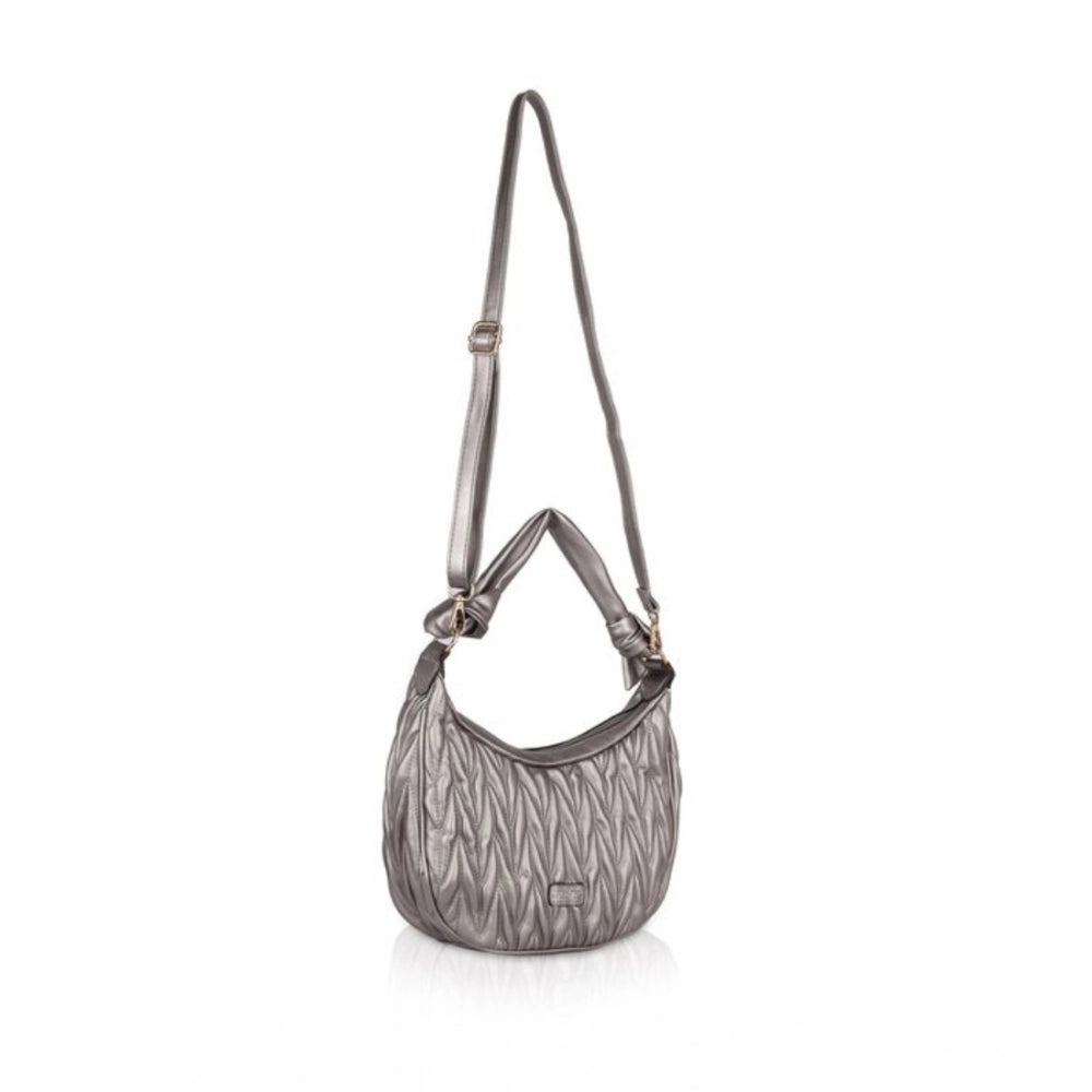 Suvarnika Women's Faux Leather Textured Handbag (Silver Grey)