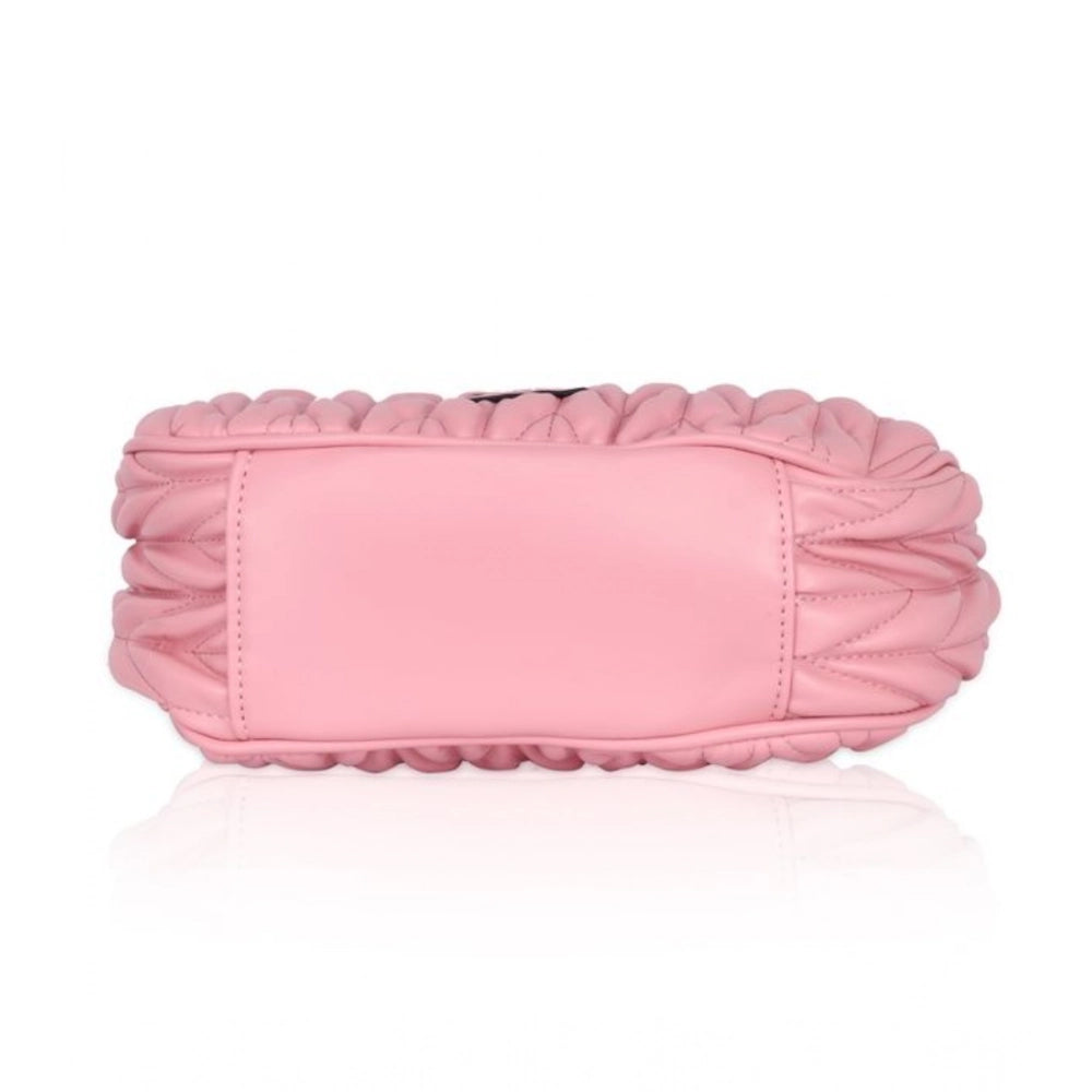 Suvarnika Women's Faux Leather Textured Handbag (Pink)