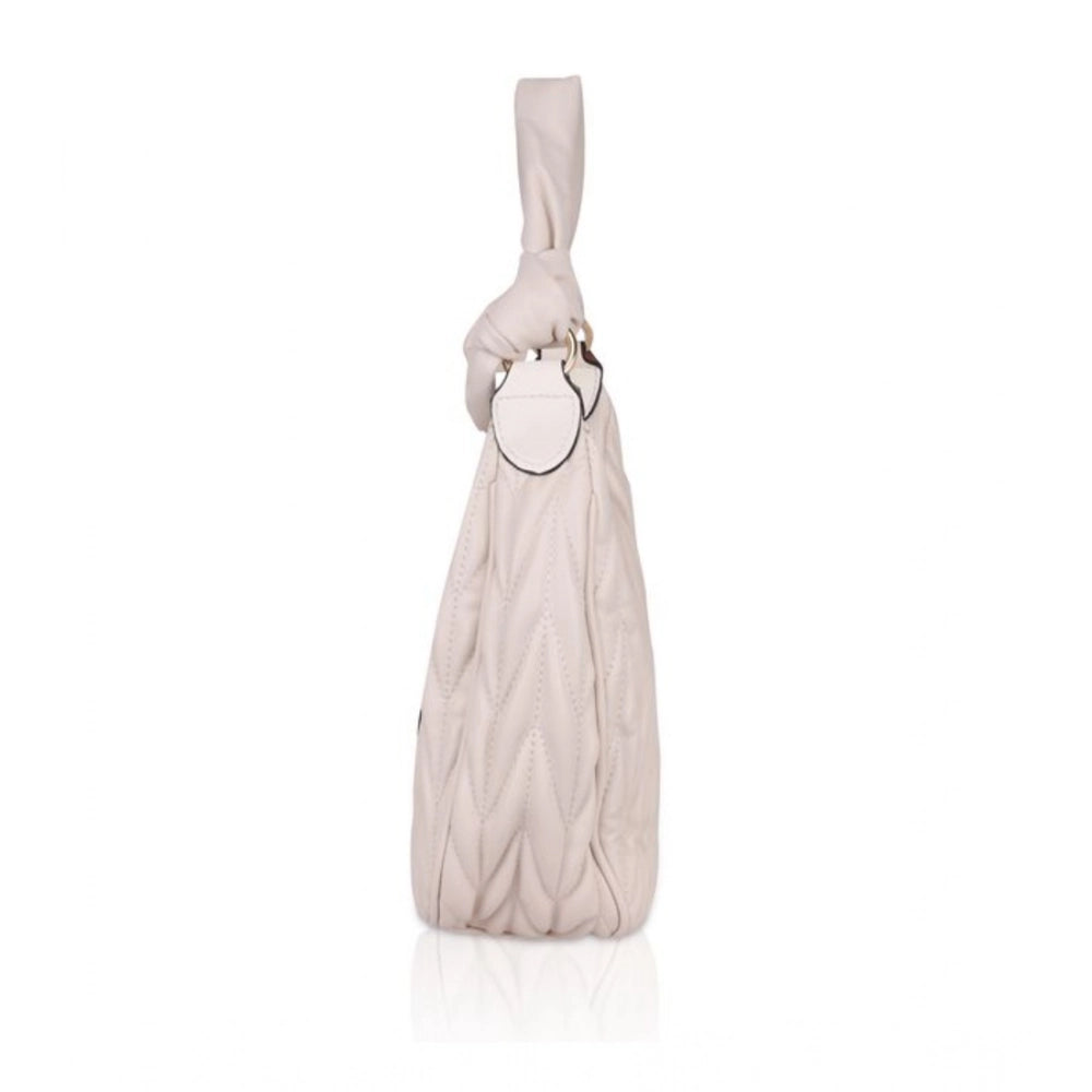 Suvarnika Women's Faux Leather Textured Handbag (Beige White)
